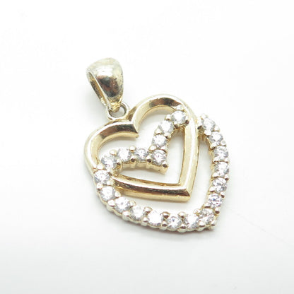 925 Sterling Silver Gold Plated HAN White C Z Double Heart Pendant