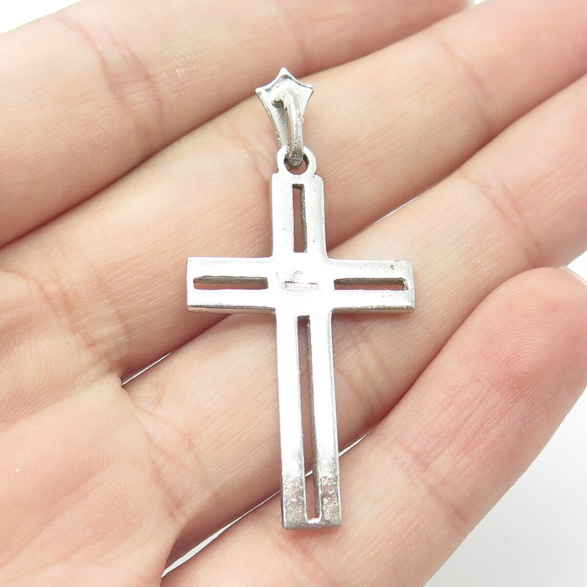 925 Sterling Silver Antique Art Deco Real Marcasite Gem Open Cross Pendant