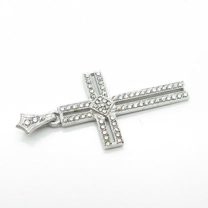 925 Sterling Silver Antique Art Deco Real Marcasite Gem Open Cross Pendant