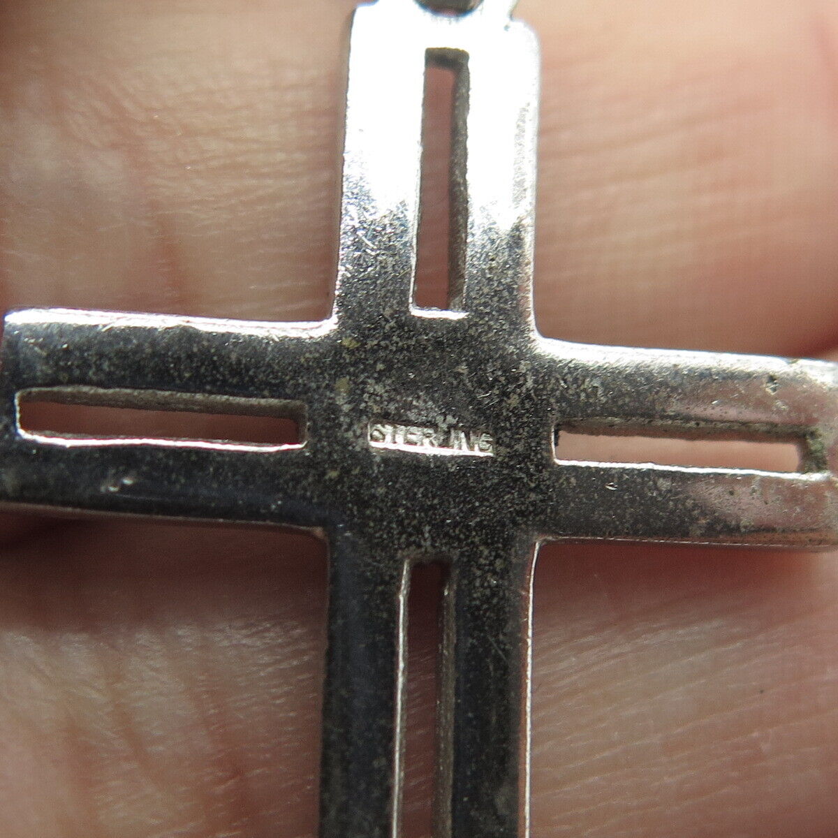 925 Sterling Silver Antique Art Deco Real Marcasite Gem Open Cross Pendant