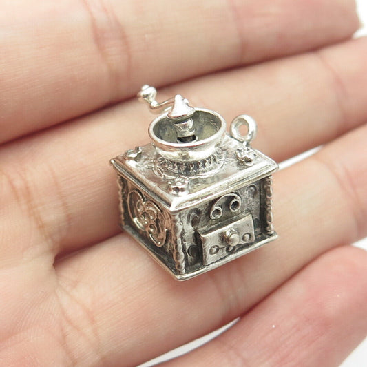 925 Sterling Silver Antique Art Deco Coffee Grinder Charm Pendant