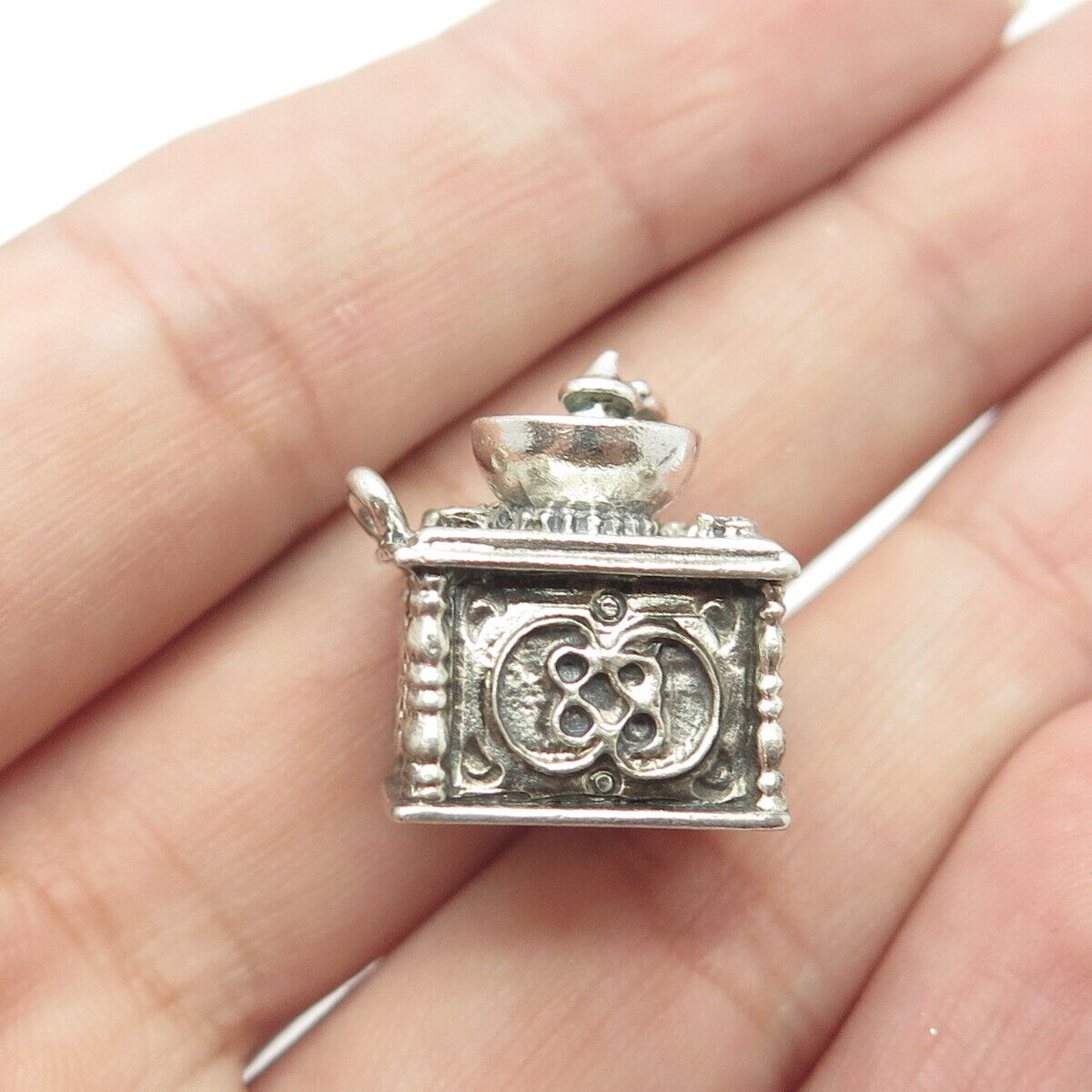 925 Sterling Silver Antique Art Deco Coffee Grinder Charm Pendant