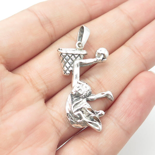 925 Sterling Silver Vintage Basketball Player Pendant