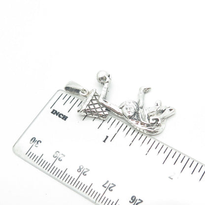 925 Sterling Silver Vintage Basketball Player Pendant