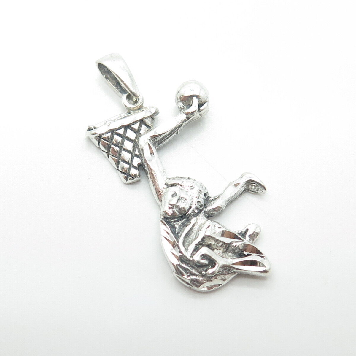 925 Sterling Silver Vintage Basketball Player Pendant