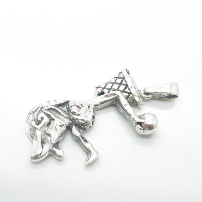 925 Sterling Silver Vintage Basketball Player Pendant