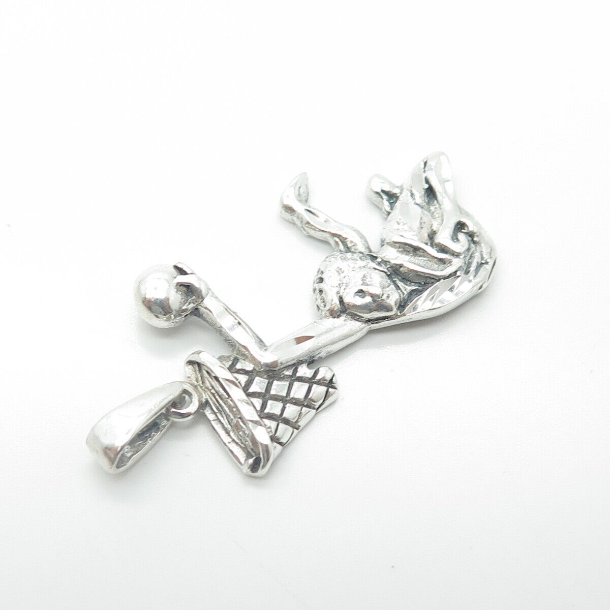 925 Sterling Silver Vintage Basketball Player Pendant