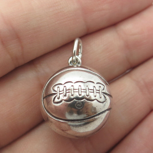 925 Sterling Silver Antique Art Deco Basketball Ball 3D Charm Pendant