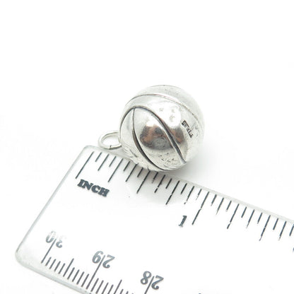 925 Sterling Silver Antique Art Deco Basketball Ball 3D Charm Pendant