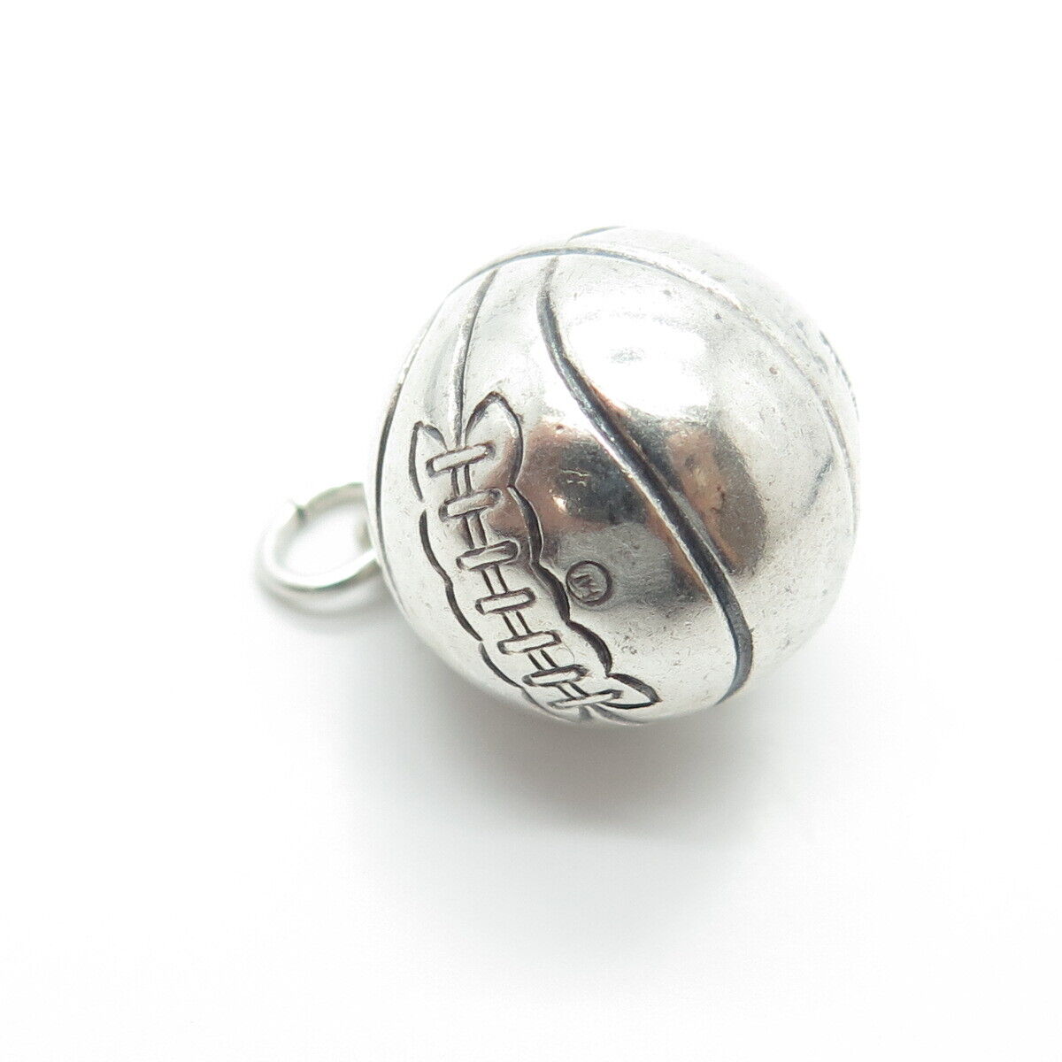 925 Sterling Silver Antique Art Deco Basketball Ball 3D Charm Pendant