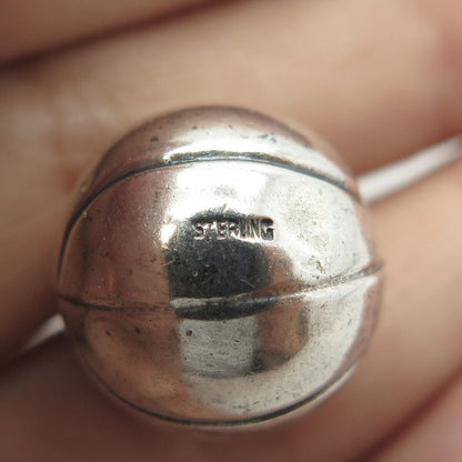 925 Sterling Silver Antique Art Deco Basketball Ball 3D Charm Pendant