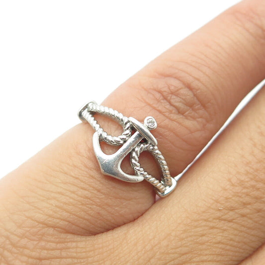 925 Sterling Silver Vintage My Best Friend C Z Anchor Rope Ring Size 4