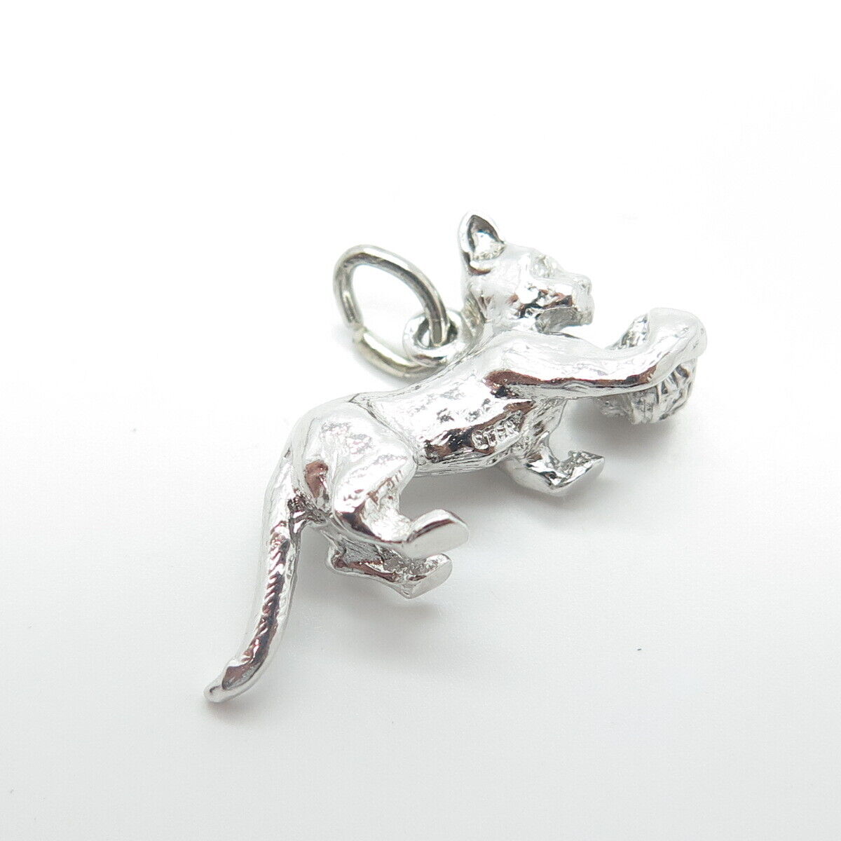 925 Sterling Silver Vintage Kitten Playing Ball 3D Charm Pendant