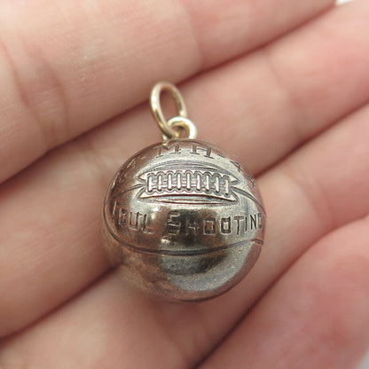 925 Sterling Silver Antique "43-MH-44 Foul Shooting" Basketball Ball 3D Pendant