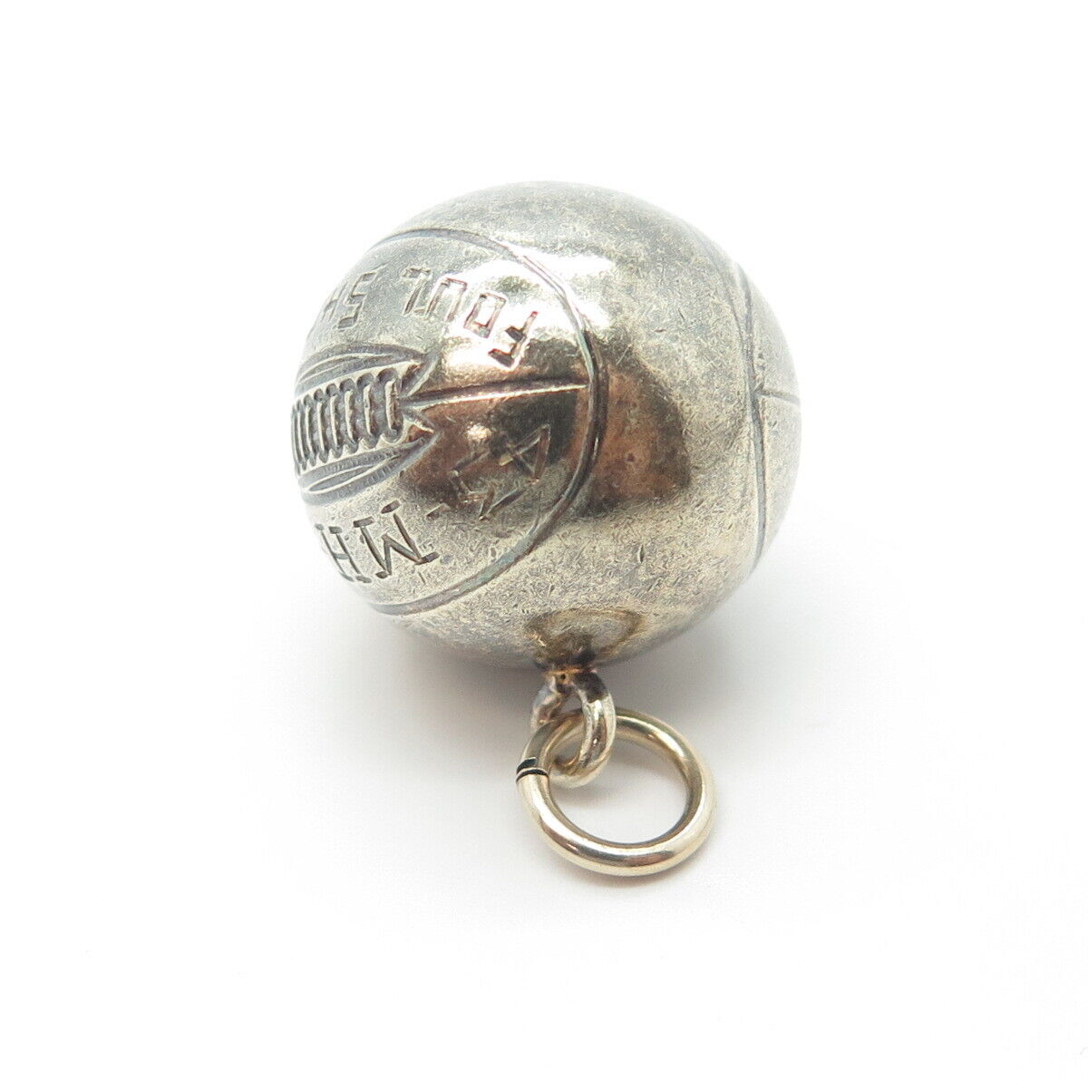 925 Sterling Silver Antique "43-MH-44 Foul Shooting" Basketball Ball 3D Pendant