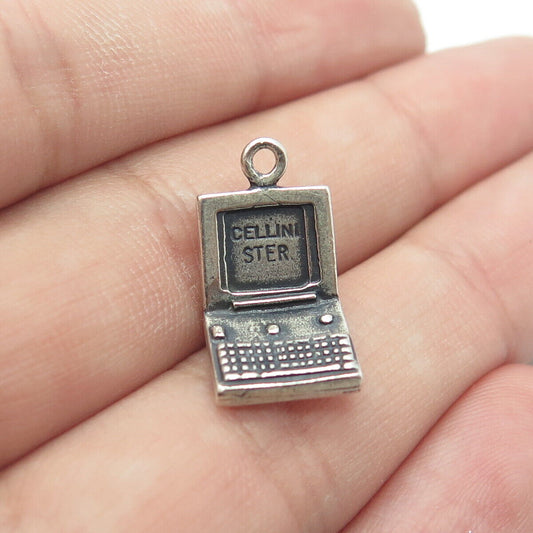 925 Sterling Silver Vintage Cellini Retro Personal Computer Charm Pendant