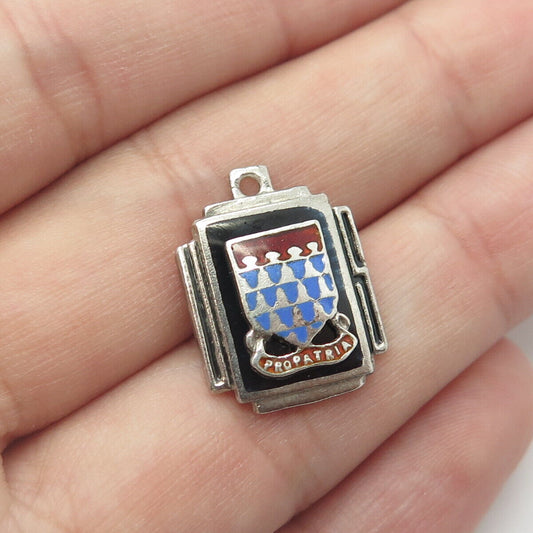 925 Sterling Silver Antique WWII Enamel US Army Pro Patria Charm Pendant