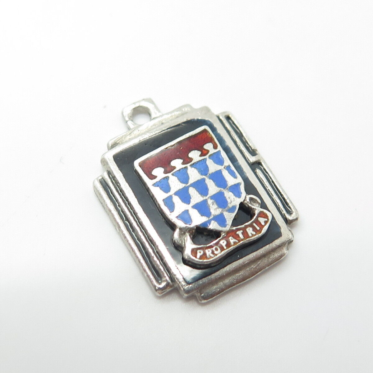 925 Sterling Silver Antique WWII Enamel US Army Pro Patria Charm Pendant