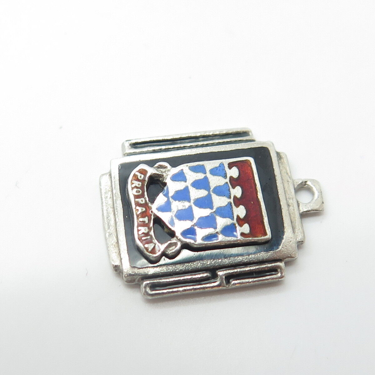 925 Sterling Silver Antique WWII Enamel US Army Pro Patria Charm Pendant