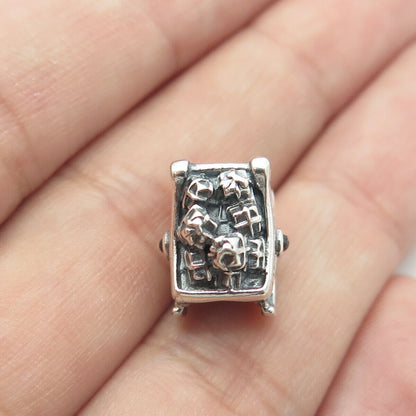 925 Sterling Silver Pandora Real Garnet Gem Santa's Sleigh Charm