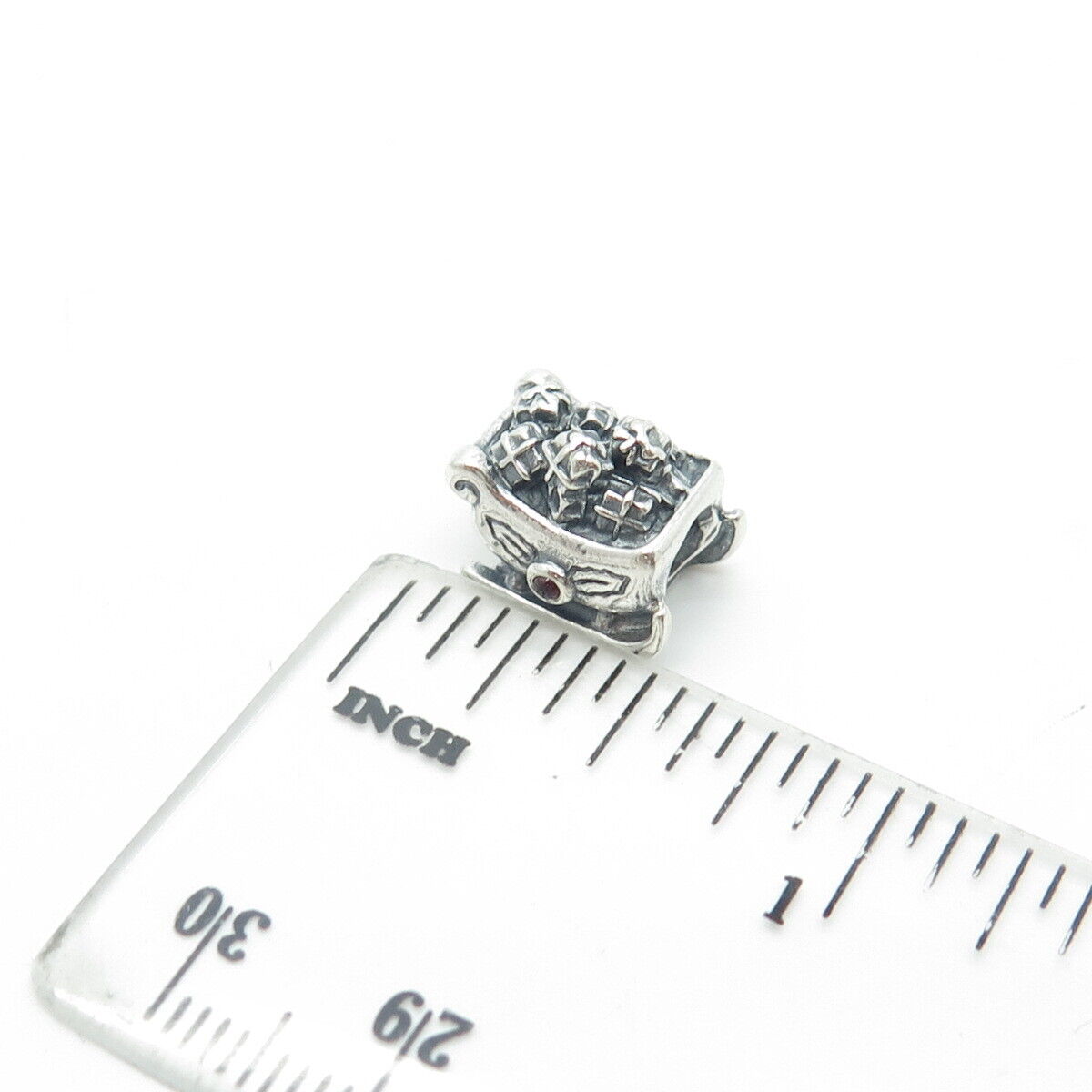 925 Sterling Silver Pandora Real Garnet Gem Santa's Sleigh Charm