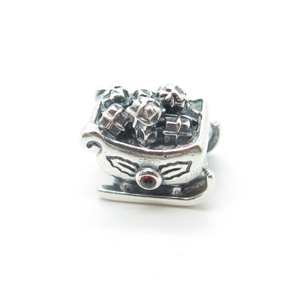 925 Sterling Silver Pandora Real Garnet Gem Santa's Sleigh Charm