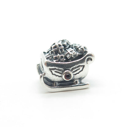 925 Sterling Silver Pandora Real Garnet Gem Santa's Sleigh Charm