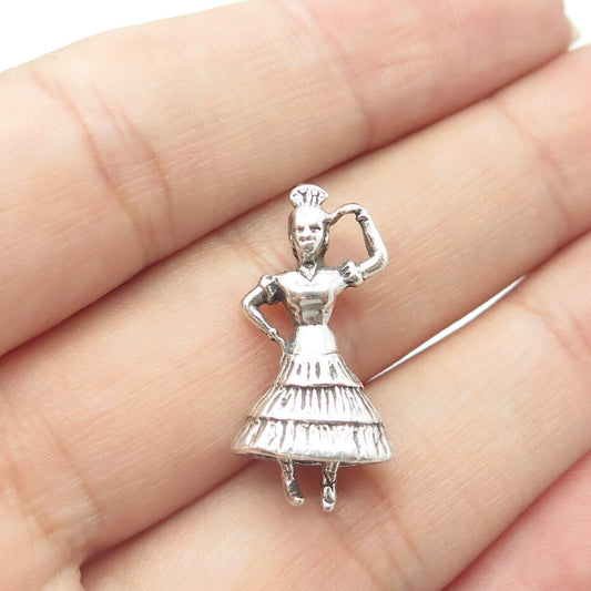 925 Sterling Silver Vintage Flamenco Dancer Charm Pendant