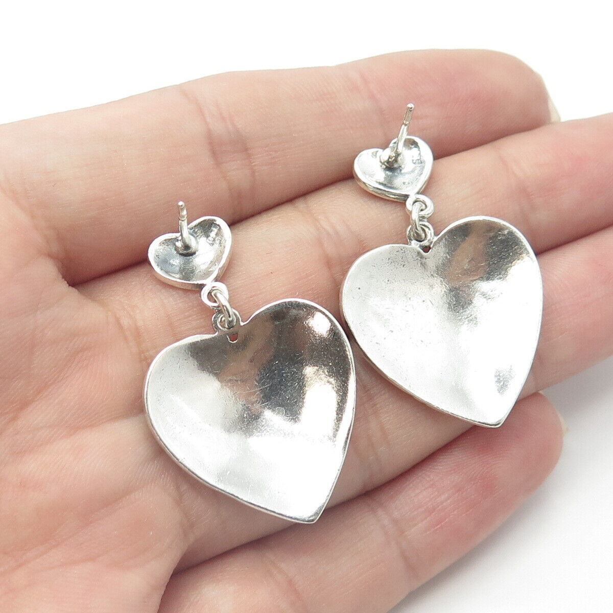 925 Sterling Silver Vintage Victorian Floral Heart Drop Dangling Earrings