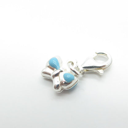 925 Sterling Silver Old Stock Blue Enamel Ribbon Bow Lobster Lock Charm Pendant