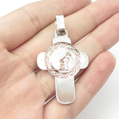 925 Sterling Silver Vintage Italy Moon Face Goddess Cross Pendant