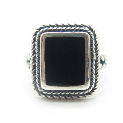 925 Sterling Silver Vintage Real Black Onyx Statement Roped Ring Size 6.25