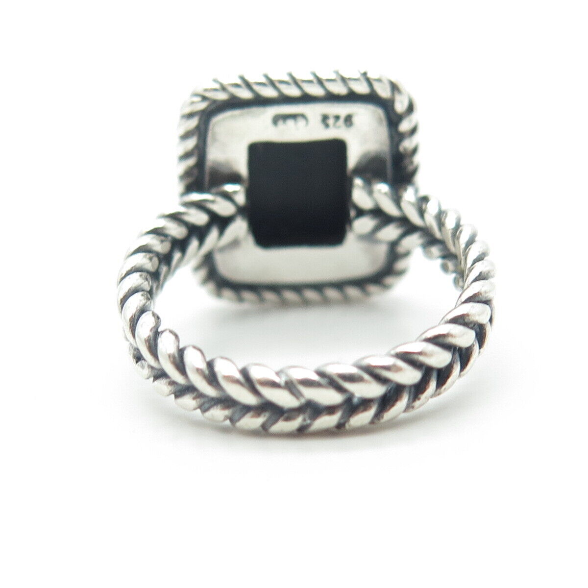 925 Sterling Silver Vintage Real Black Onyx Statement Roped Ring Size 6.25