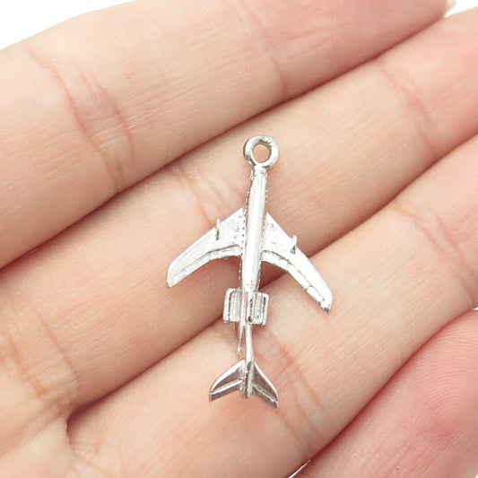 925 Sterling Silver Vintage Airplane 3D Charm Pendant