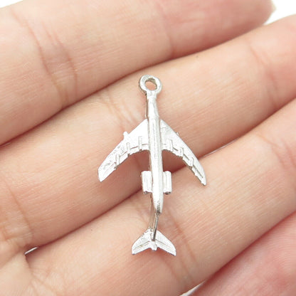 925 Sterling Silver Vintage Airplane 3D Charm Pendant