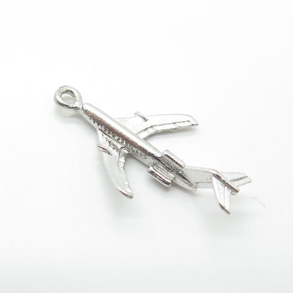 925 Sterling Silver Vintage Airplane 3D Charm Pendant