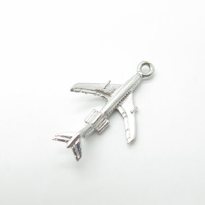 925 Sterling Silver Vintage Airplane 3D Charm Pendant