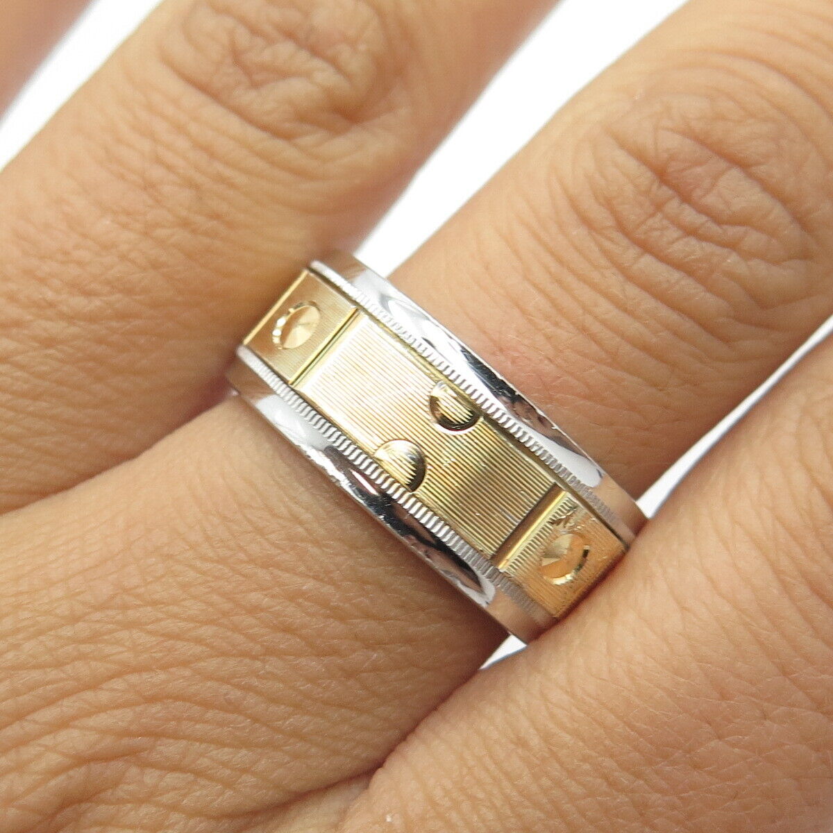 925 Sterling Silver 2-Tone Rotating Band Ring Size 9