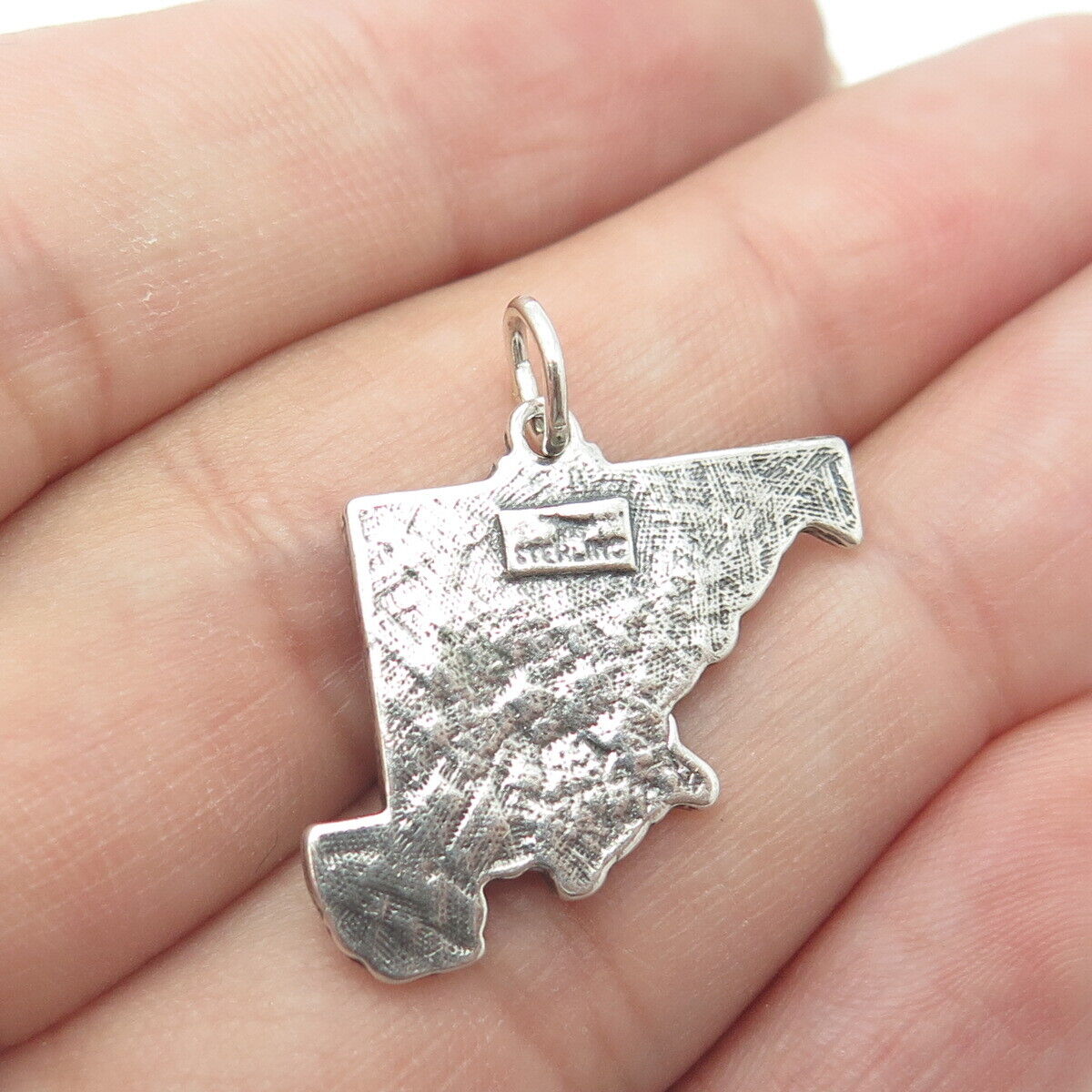 925 Sterling Silver Vintage Bell Trading Post Maryland Map Charm Pendant