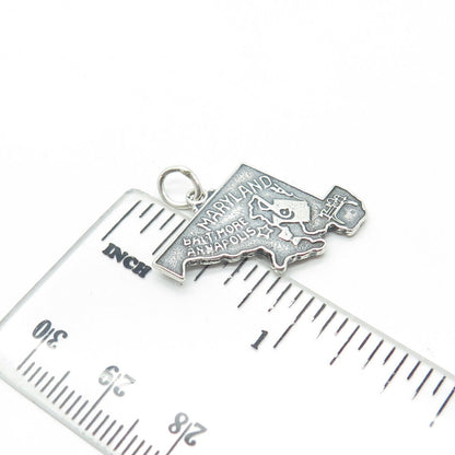 925 Sterling Silver Vintage Bell Trading Post Maryland Map Charm Pendant