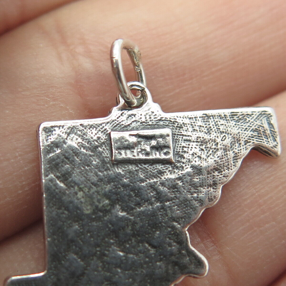 925 Sterling Silver Vintage Bell Trading Post Maryland Map Charm Pendant