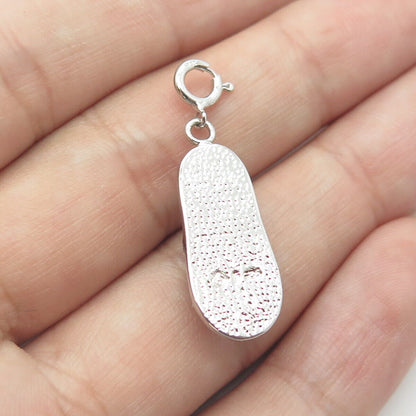 925 Sterling Silver C Z & Enamel Slipper Charm Pendant