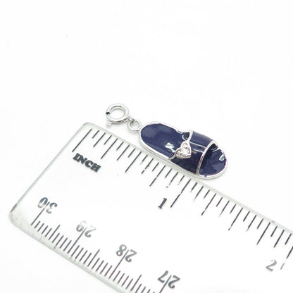 925 Sterling Silver C Z & Enamel Slipper Charm Pendant