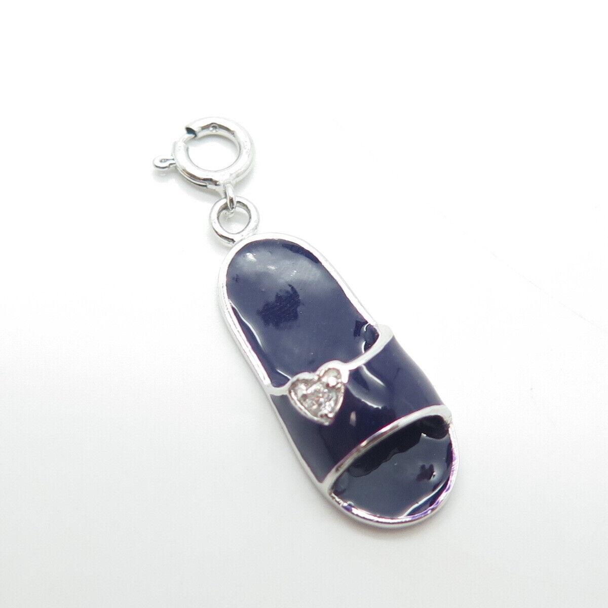 925 Sterling Silver C Z & Enamel Slipper Charm Pendant