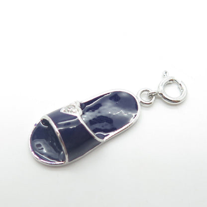 925 Sterling Silver C Z & Enamel Slipper Charm Pendant