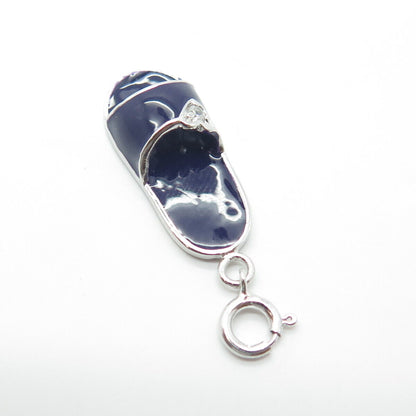 925 Sterling Silver C Z & Enamel Slipper Charm Pendant