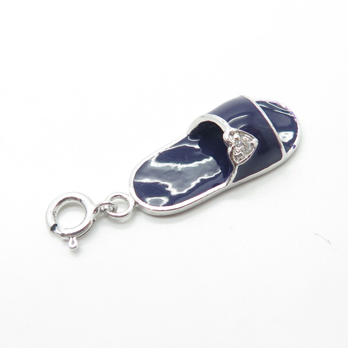 925 Sterling Silver C Z & Enamel Slipper Charm Pendant