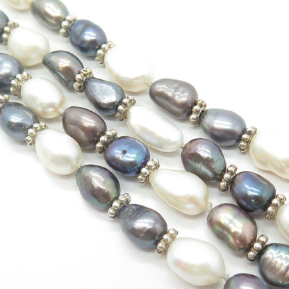 925 Sterling Silver Vintage 64.3g Real Pearl Tennis Link Heavy Bracelet 7.75"