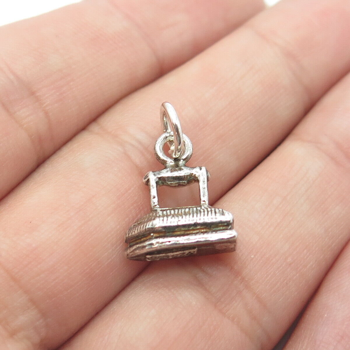 925 Sterling Silver Old Stock Retro Iron Charm Pendant