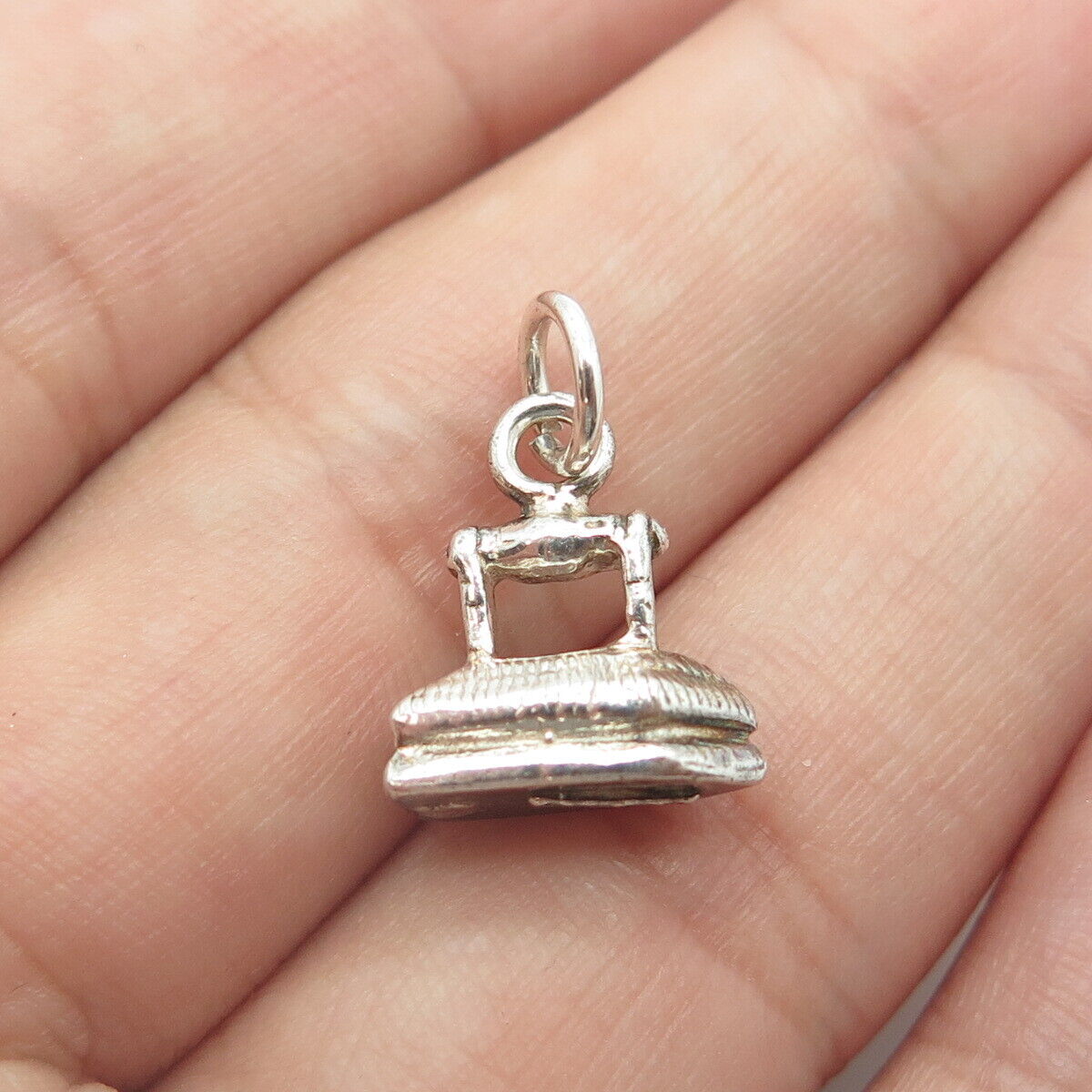 925 Sterling Silver Old Stock Retro Iron Charm Pendant